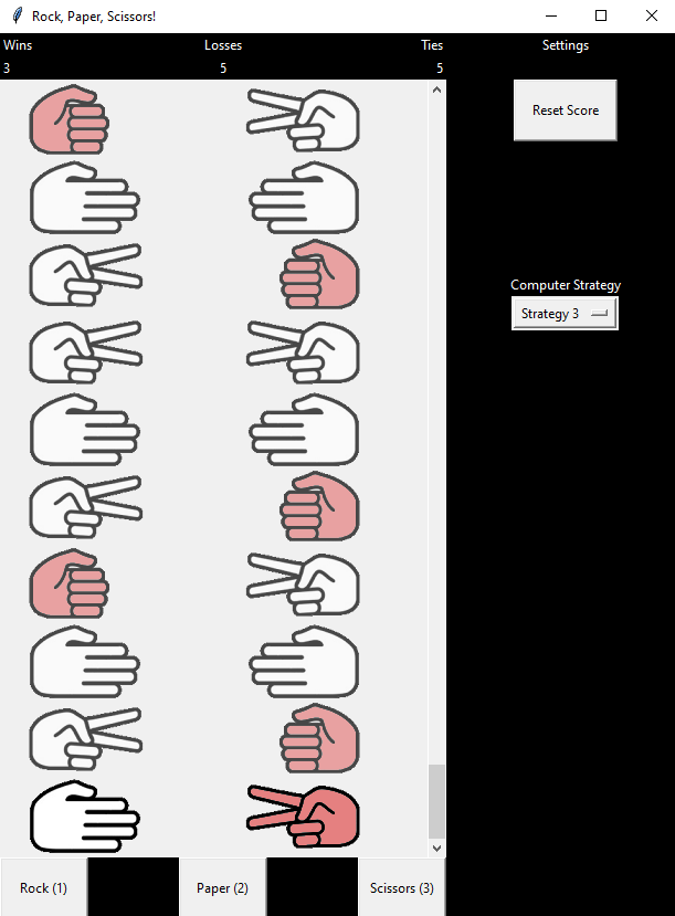 A screenshot of the user interface for the rock-paper-scissors application