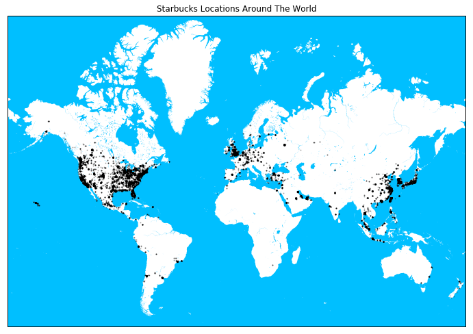 A map showing Starbucks locations around the world